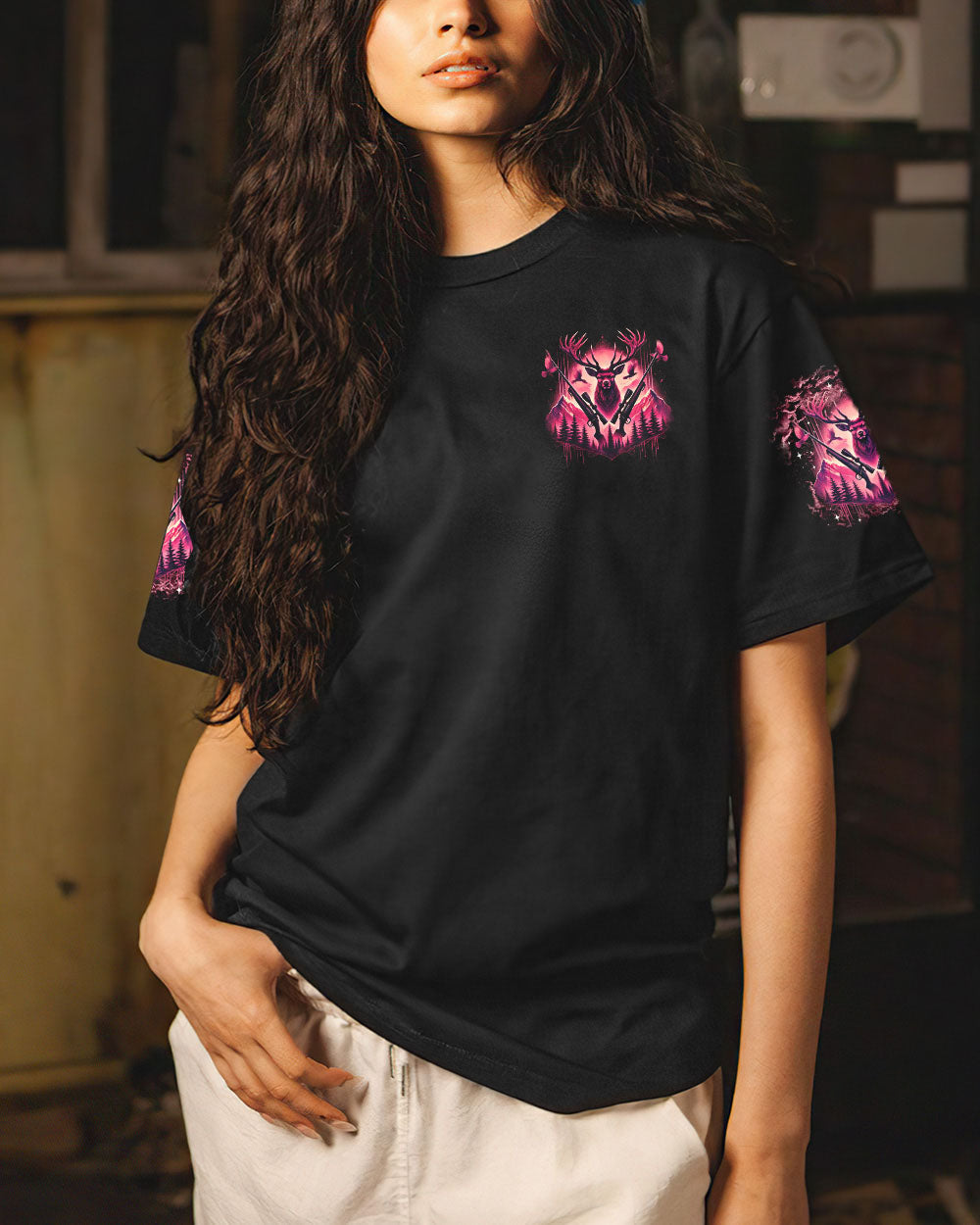 BLISSCORNERS PRETTY IN PINK HUNTING DEER ALL OVER PRINT