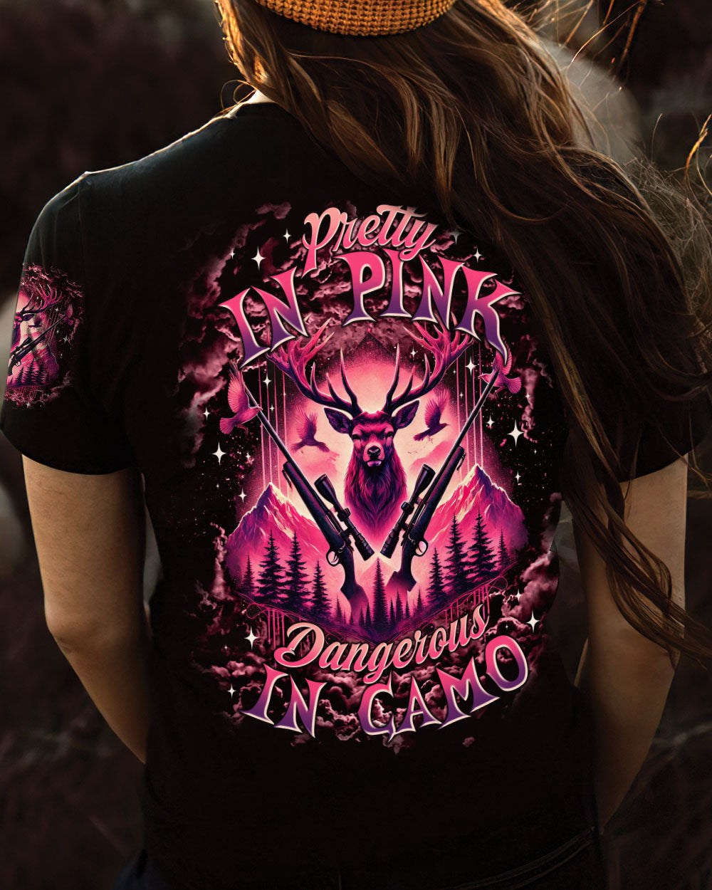 BLISSCORNERS PRETTY IN PINK HUNTING DEER ALL OVER PRINT