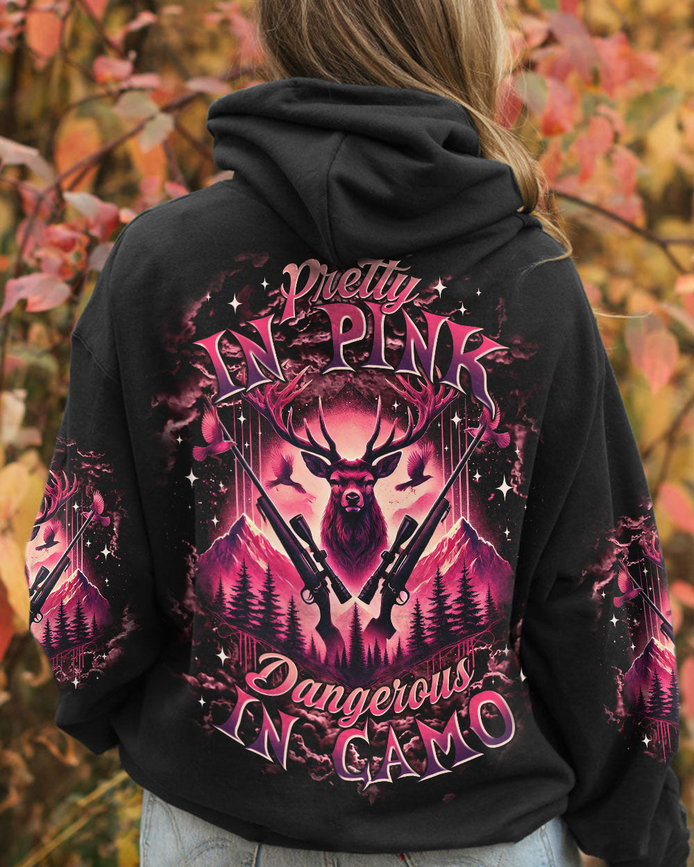 BLISSCORNERS PRETTY IN PINK HUNTING DEER ALL OVER PRINT