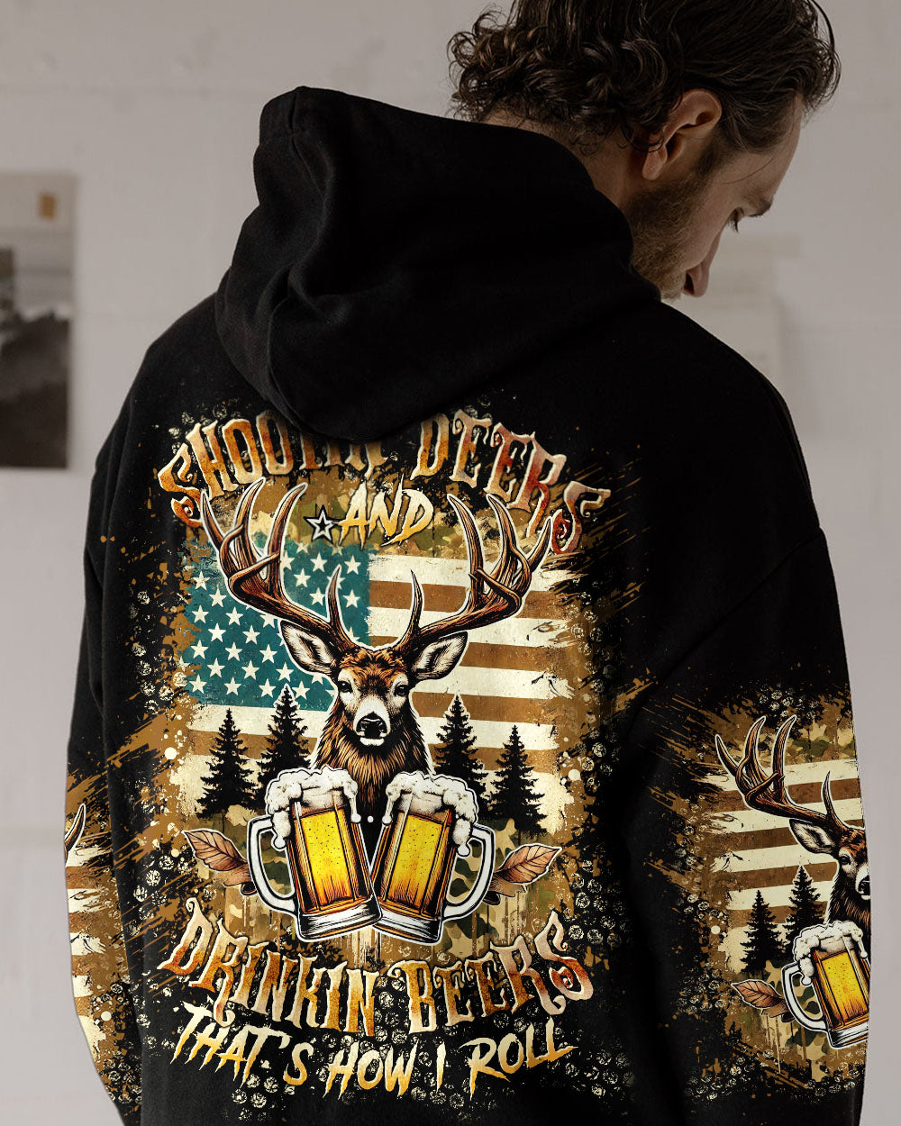 BLISSCORNERS SHOOTING DEERS AND DRINKING BEERS ALL OVER PRINT