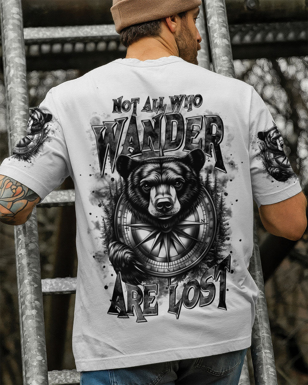BLISSCORNERS NOT ALL WHO WANDER ARE LOST BEAR COMPASS ALL OVER PRINT