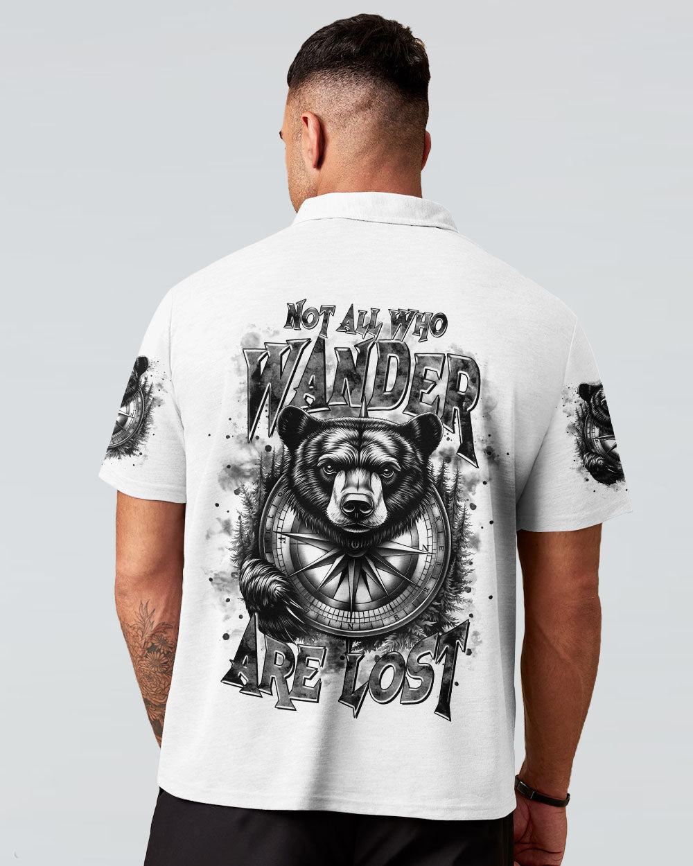 BLISSCORNERS NOT ALL WHO WANDER ARE LOST BEAR COMPASS ALL OVER PRINT