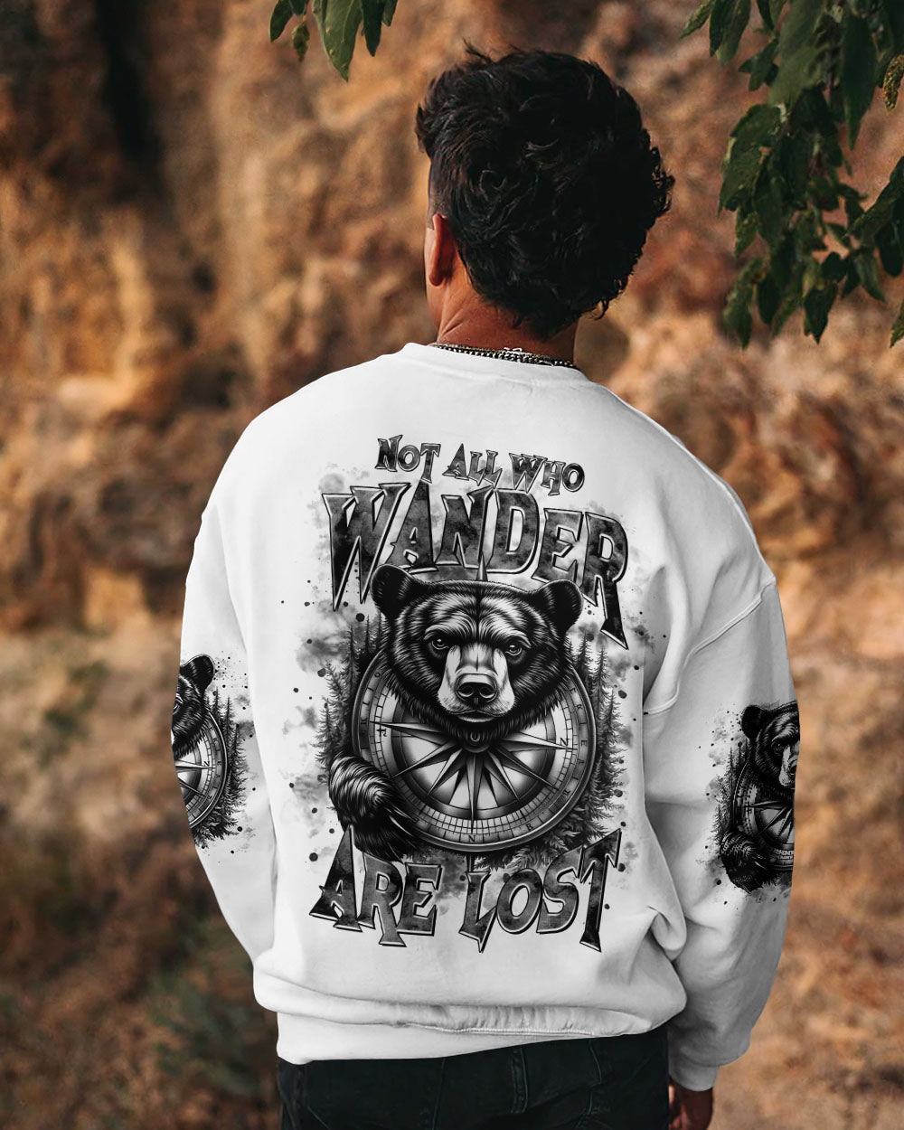BLISSCORNERS NOT ALL WHO WANDER ARE LOST BEAR COMPASS ALL OVER PRINT