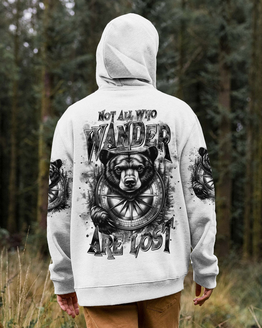 BLISSCORNERS NOT ALL WHO WANDER ARE LOST BEAR COMPASS ALL OVER PRINT