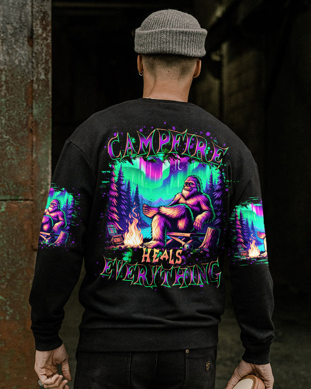 BLISSCORNERS CAMPFIRE HEALS EVERYTHING BIGFOOT ALL OVER PRINT