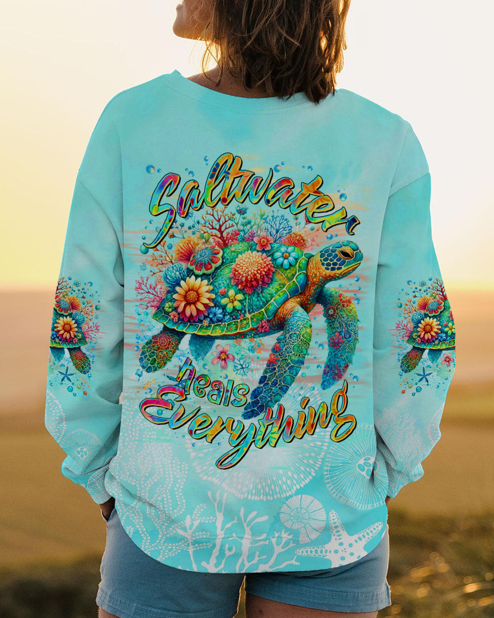 BLISSCORNERS SALTWATER HEALS EVERYTHING TURTLE ALL OVER PRINT