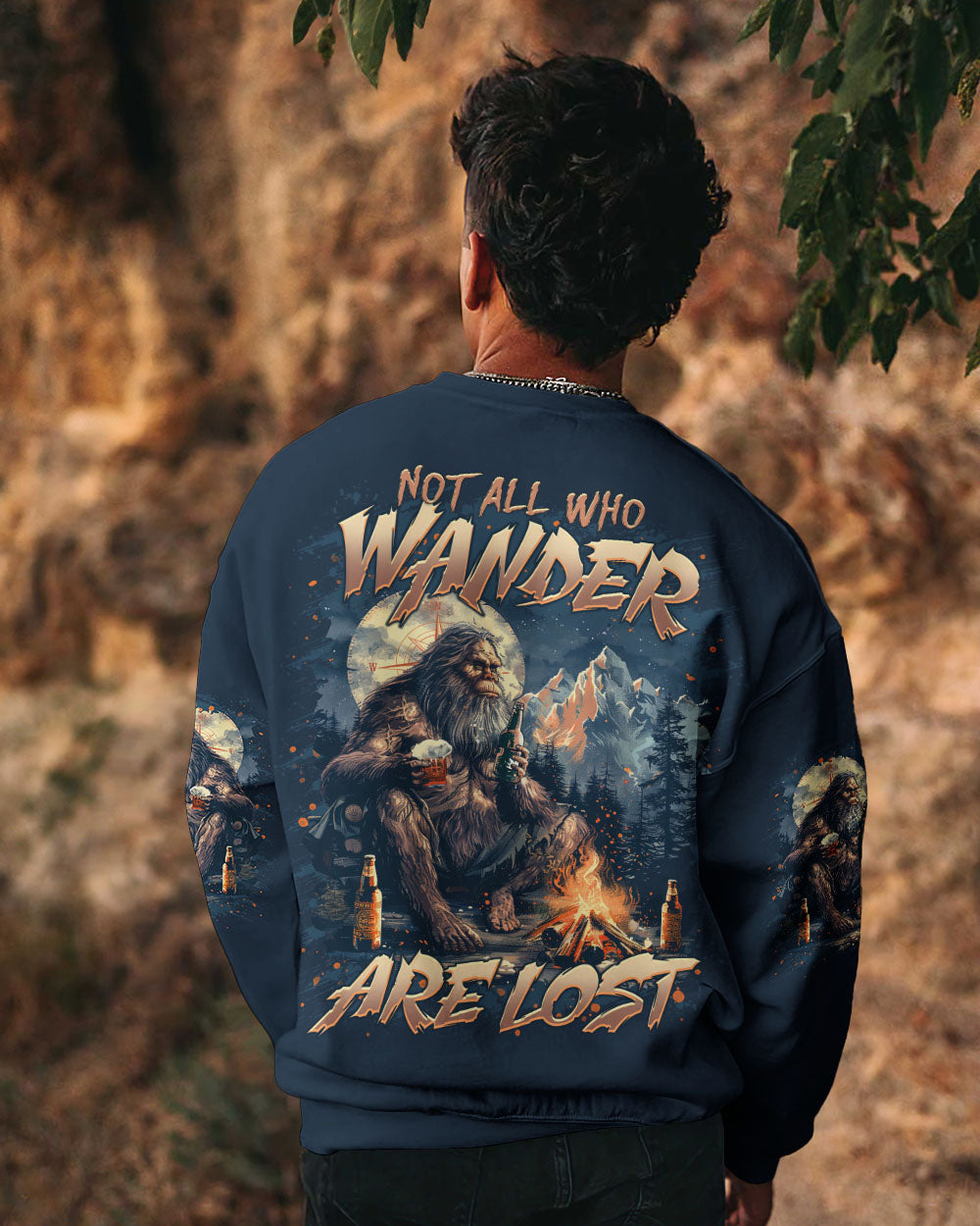 BLISSCORNERS NOT ALL WHO WANDER ARE LOST BIGFOOT COMPASS ALL OVER PRINT