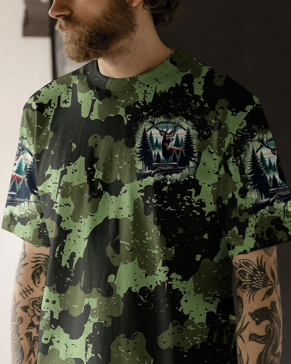 BLISSCORNERS NO BRAGGING UNTIL YOU'RE  DRAGGING DEER HUNTING ALL OVER PRINT