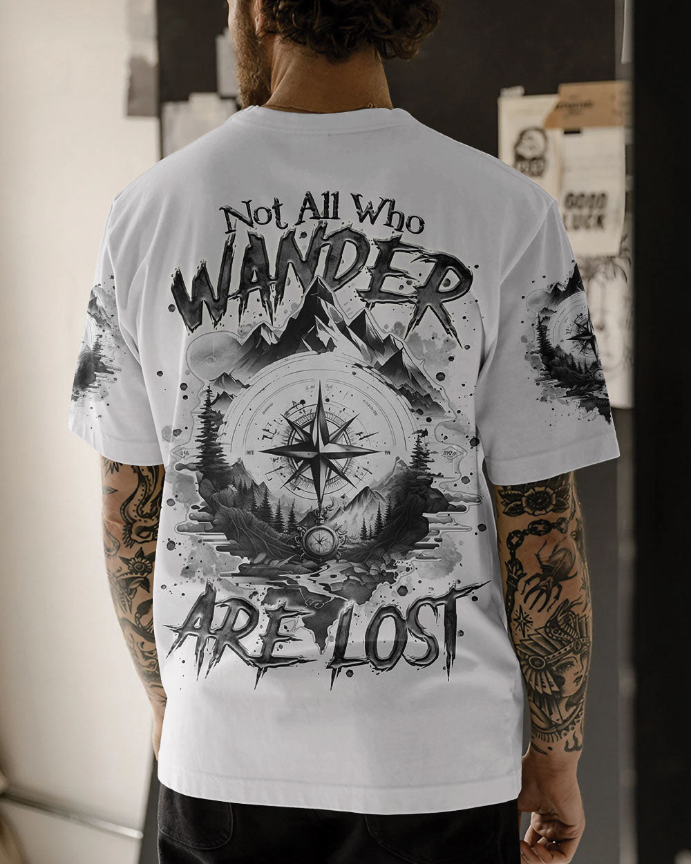 BLISSCORNERS NOT ALL WHO WANDER ARE LOST COMPASS ALL OVER PRINT