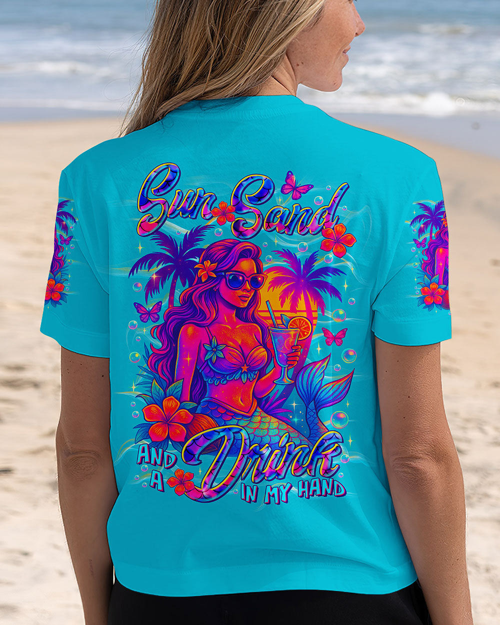 BLISSCORNERS SUN SAND AND A DRINK IN MY HAND MERMAID ALL OVER PRINT