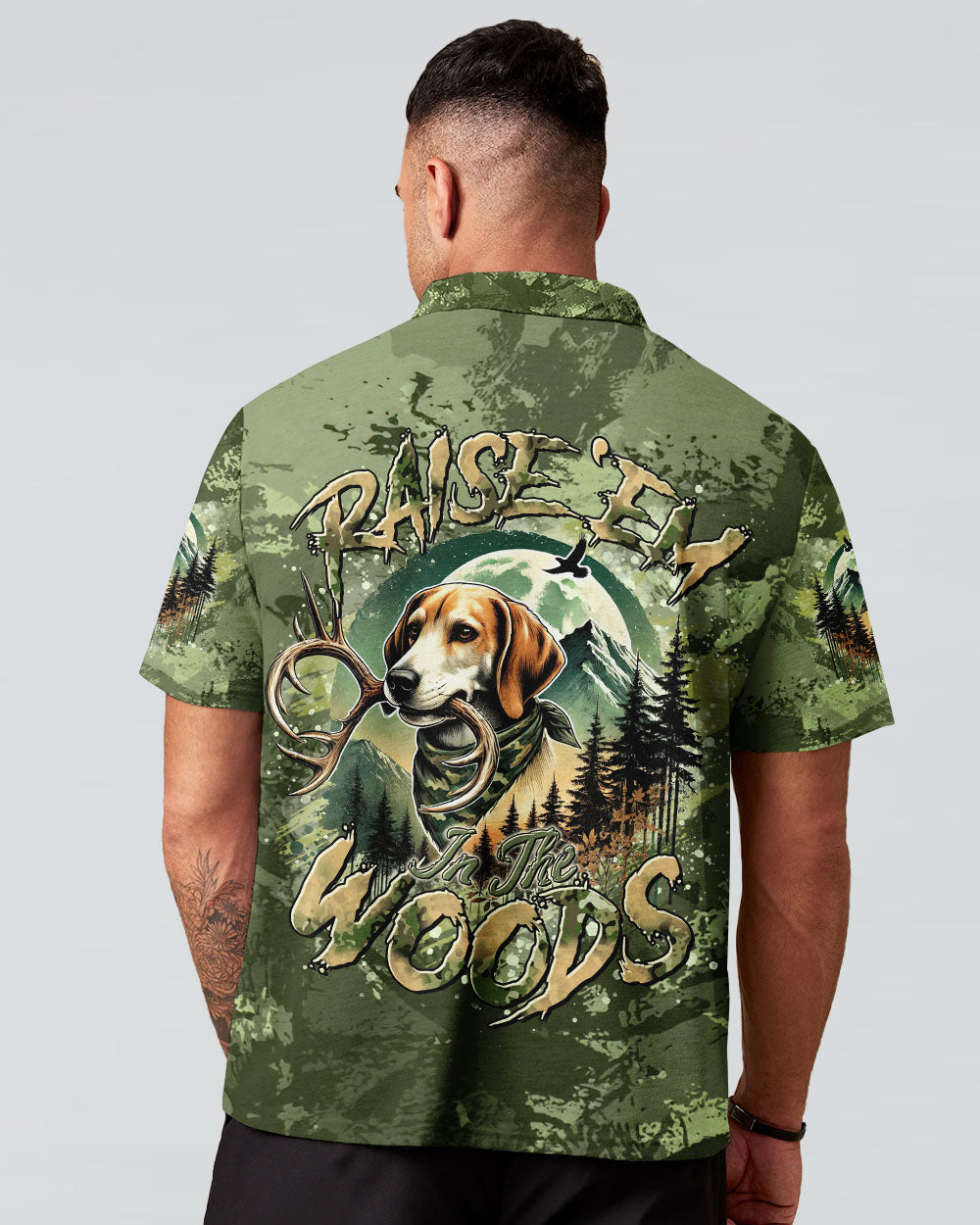 BLISSCORNERS RAISE 'EM IN THE WOODS DEER HUNTING FOXHOUND DOG ALL OVER PRINT