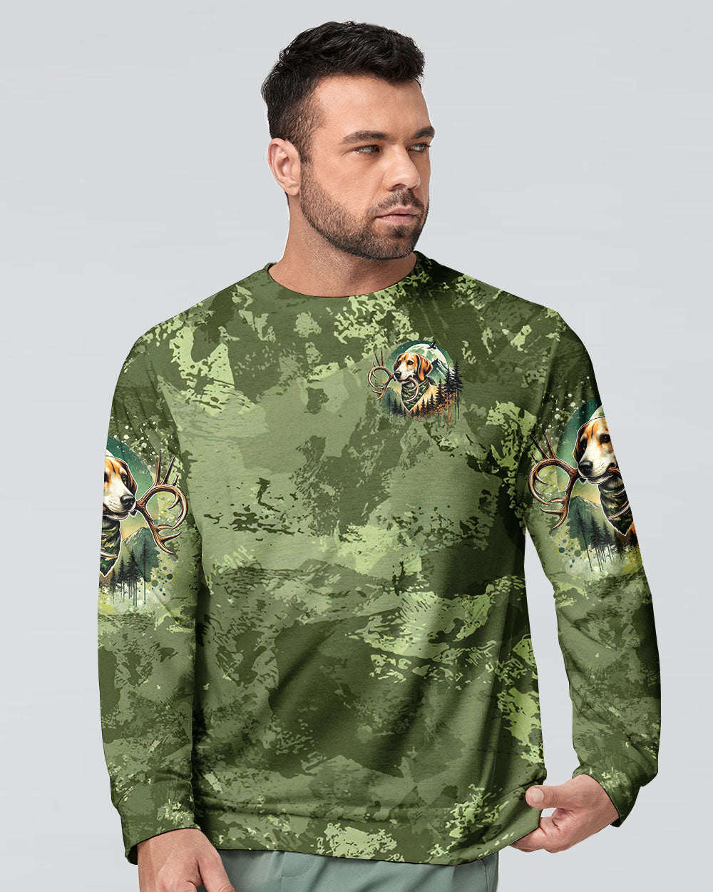 BLISSCORNERS RAISE 'EM IN THE WOODS DEER HUNTING FOXHOUND DOG ALL OVER PRINT