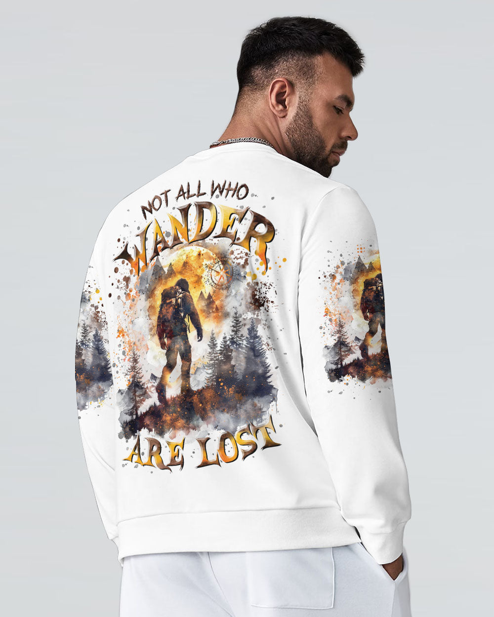 BLISSCORNERS NOT ALL WHO WANDER ARE LOST BIGFOOT COMPASS ALL OVER PRINT