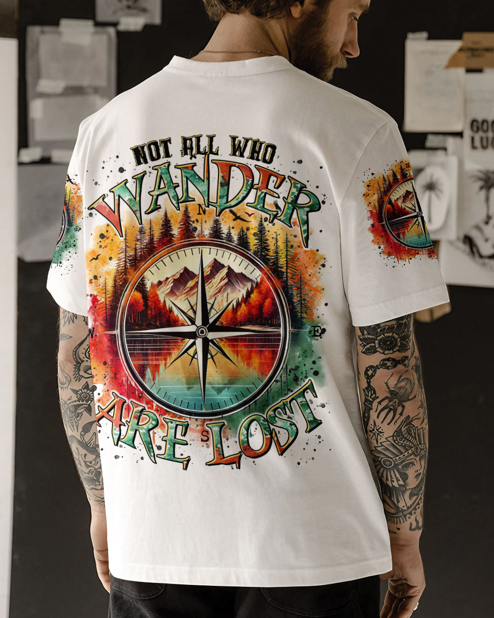 BLISSCORNERS NOT ALL WHO WANDER ARE LOST COMPASS ALL OVER PRINT