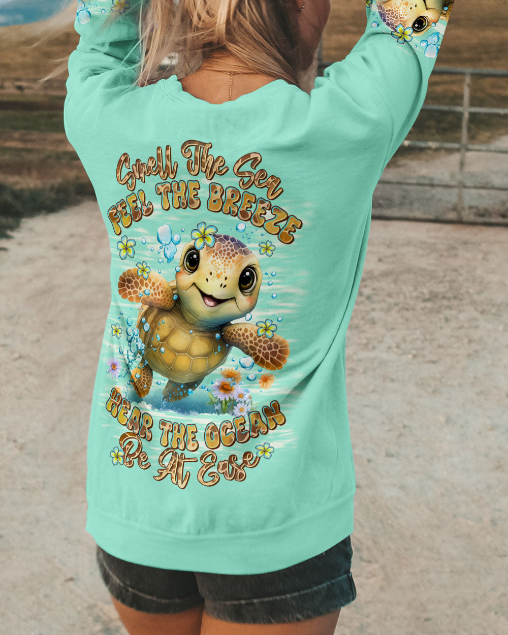 BLISSCORNERS SMELL THE SEA FEEL THE BREEZE TURTLE ALL OVER PRINT