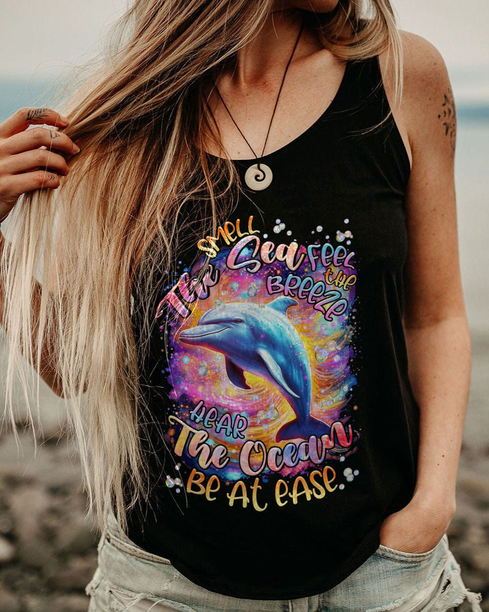 BLISSCORNERS SMELL THE SEA FEEL THE BREEZE DOLPHIN NEON ALL OVER PRINT