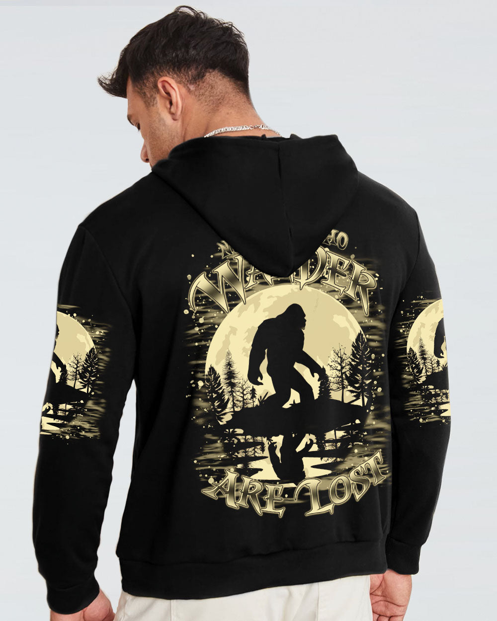 BLISSCORNERS NOT ALL WHO WANDER ARE LOST BIGFOOT MOON ALL OVER PRINT