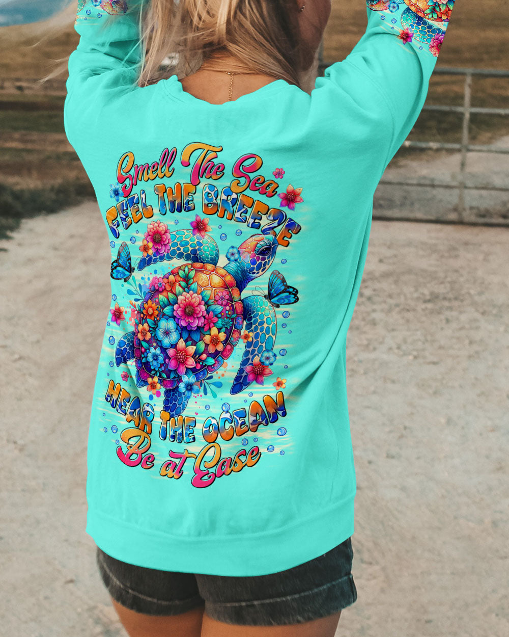 BLISSCORNERS SMELL THE SEA FEEL THE BREEZE TURTLE ALL OVER PRINT