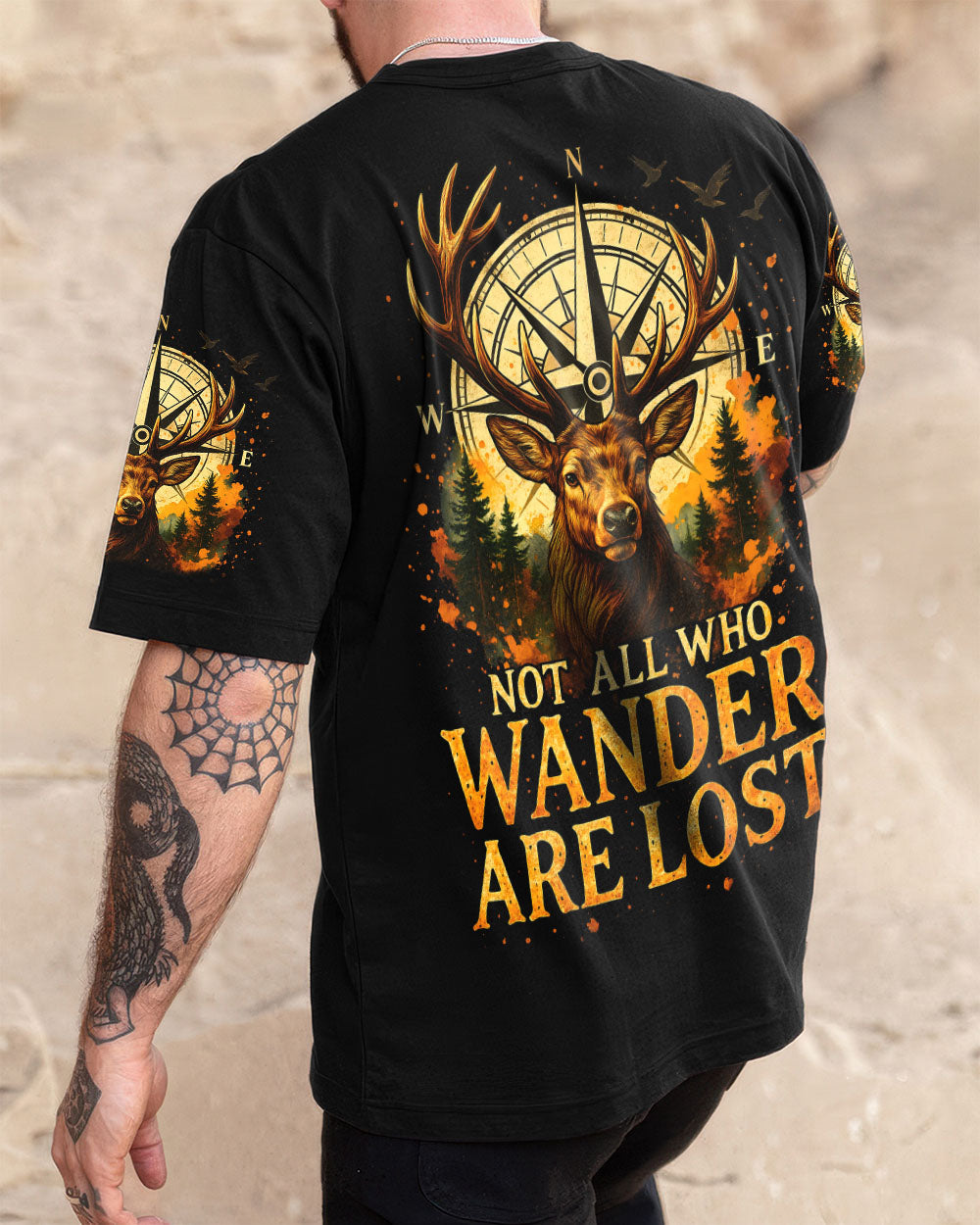 BLISSCORNERS NOT ALL WHO WANDER ARE LOST DEER COMPASSALL OVER PRINT