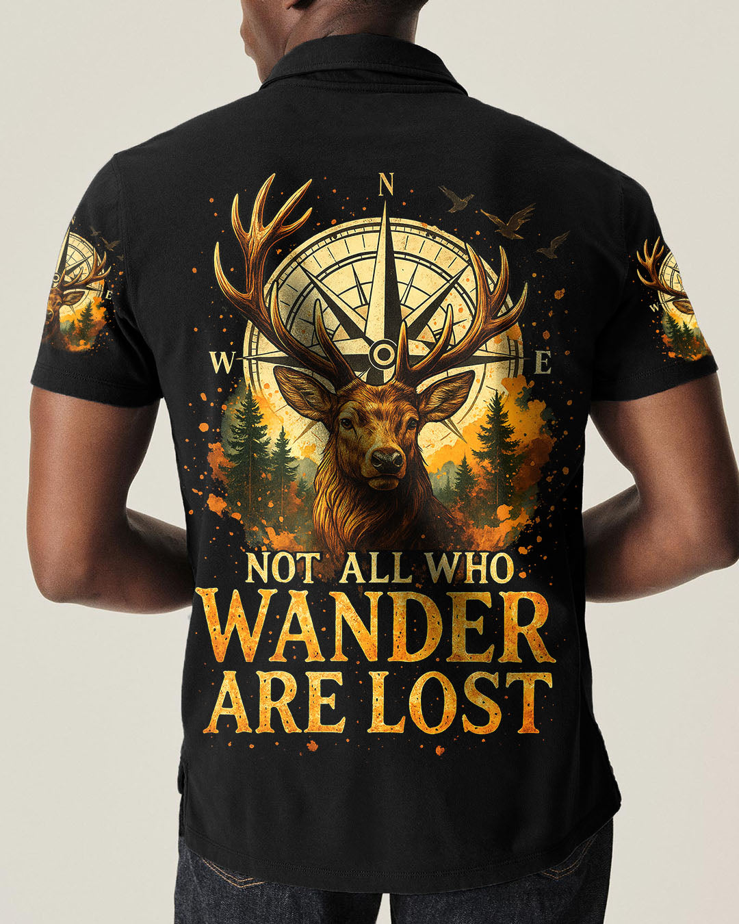 BLISSCORNERS NOT ALL WHO WANDER ARE LOST DEER COMPASSALL OVER PRINT