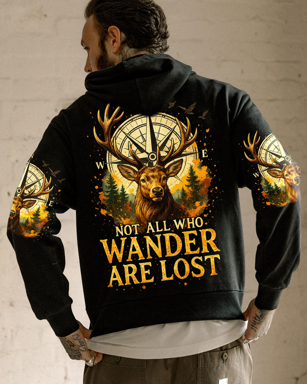 BLISSCORNERS NOT ALL WHO WANDER ARE LOST DEER COMPASSALL OVER PRINT