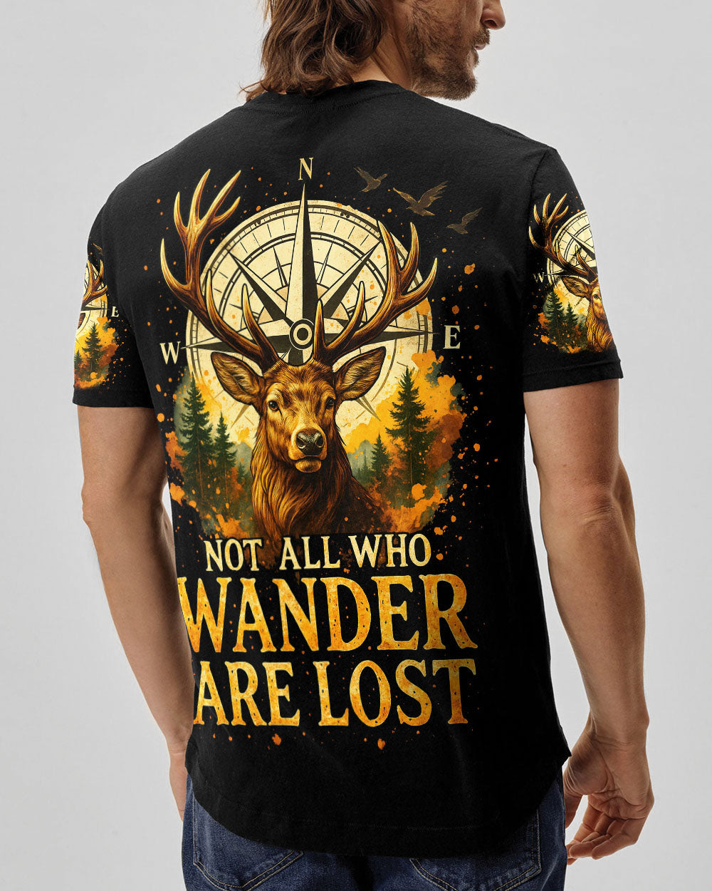 BLISSCORNERS NOT ALL WHO WANDER ARE LOST DEER COMPASS  ALL OVER PRINT