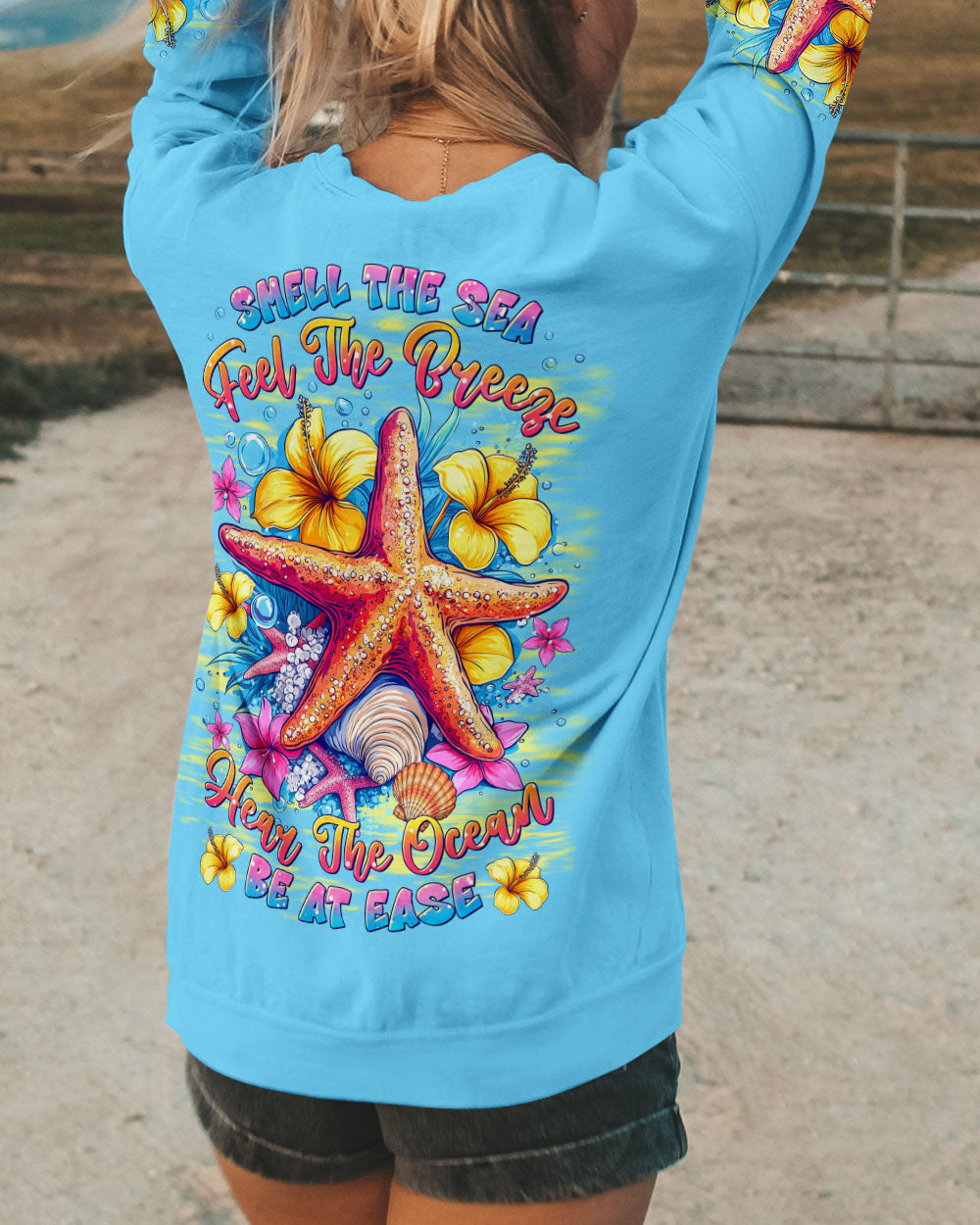 BLISSCORNERS SMELL THE SEA FEEL THE BREEZE STARFISHALL OVER PRINT