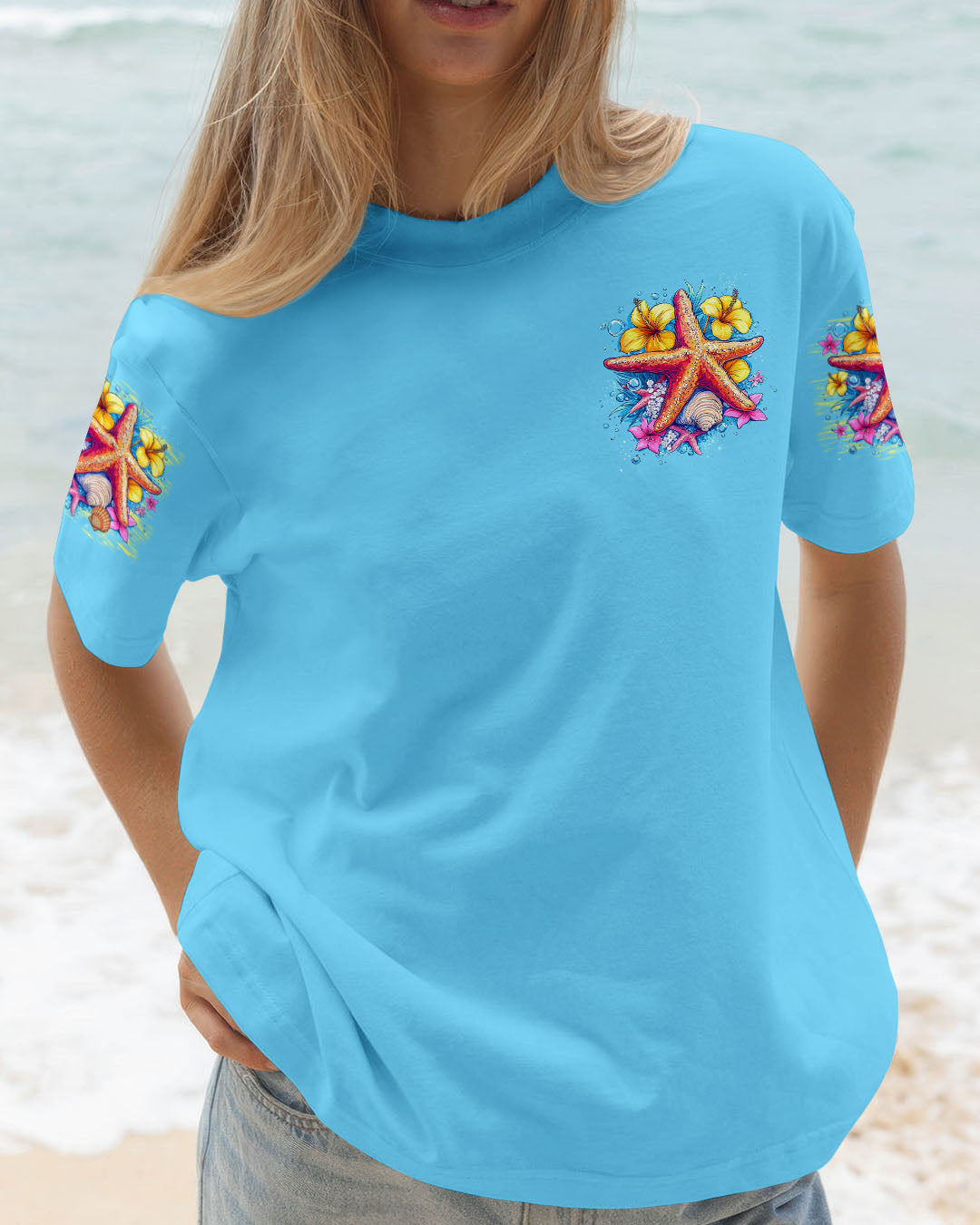 BLISSCORNERS SMELL THE SEA FEEL THE BREEZE STARFISHALL OVER PRINT