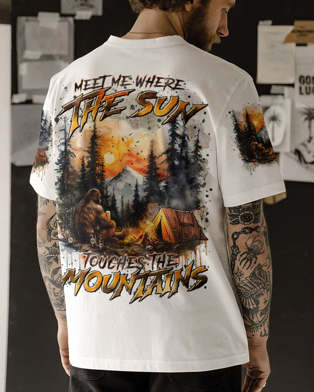 BLISSCORNERS MEET ME WHERE THE SUN TOUCHES THE MOUTAINS BIGFOOT ALL OVER PRINT