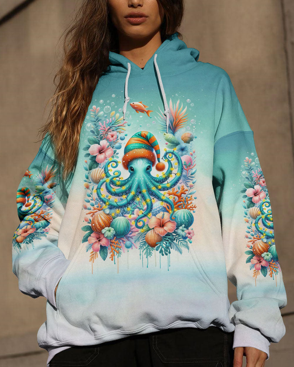 BLISSCORNERS SMELL THE SEA FEEL THE BREEZE OCTOPUS CHRISTMAS ALL OVER PRINT