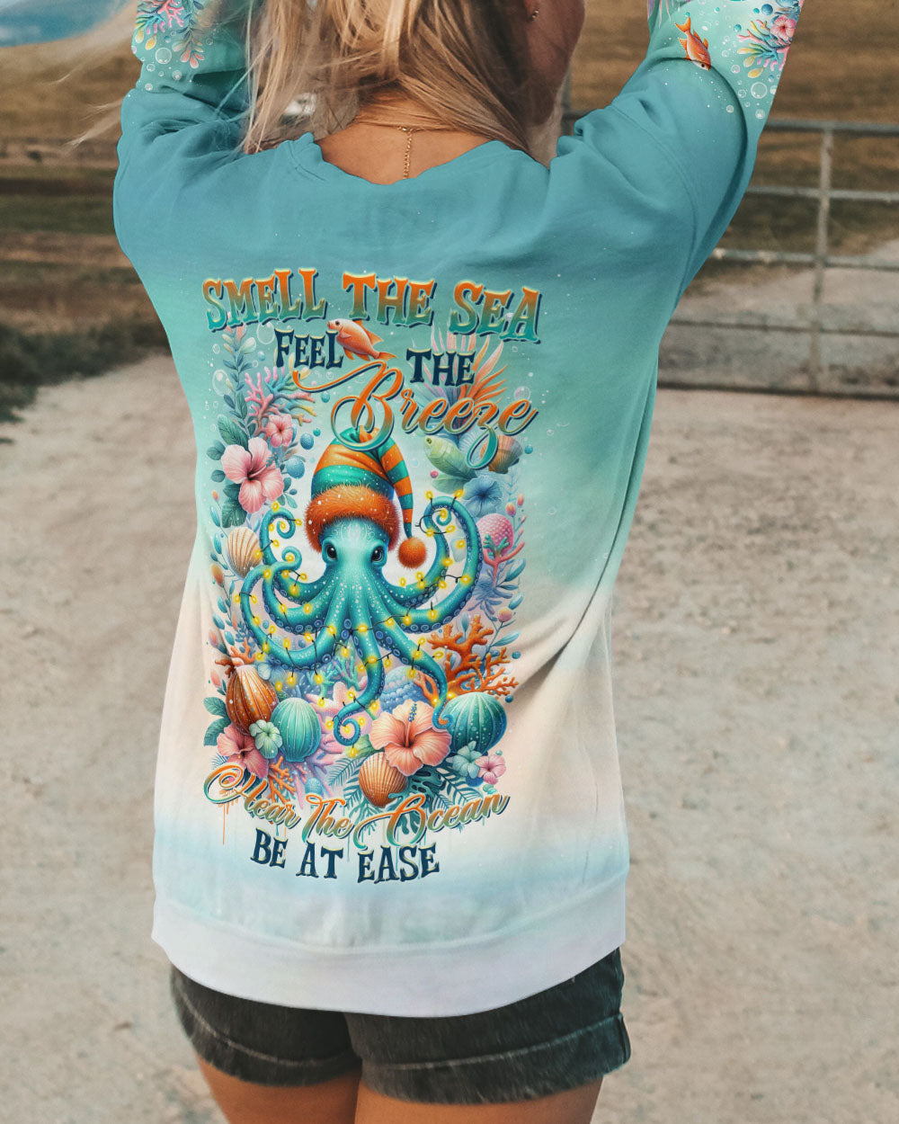 BLISSCORNERS SMELL THE SEA FEEL THE BREEZE OCTOPUS CHRISTMAS ALL OVER PRINT