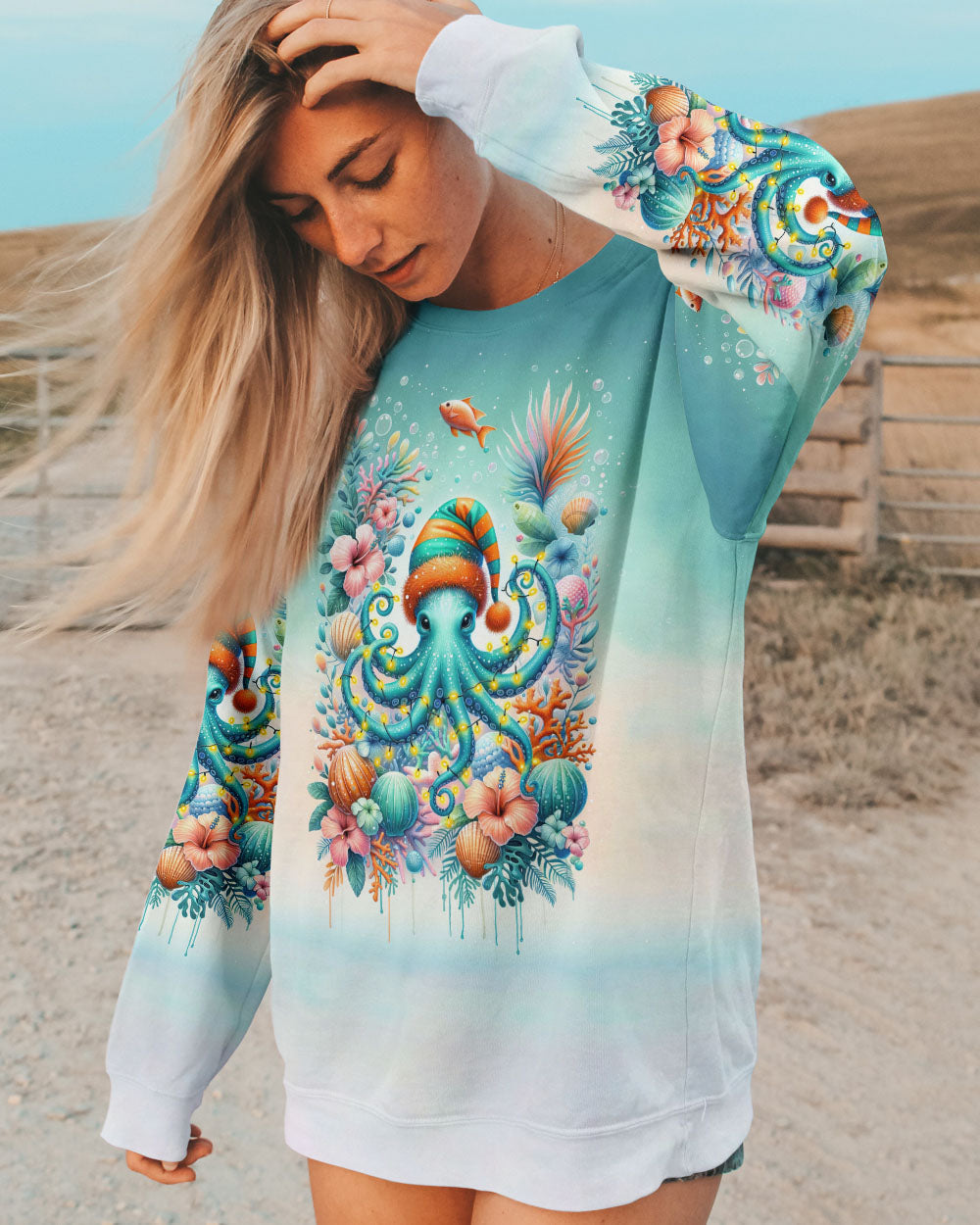BLISSCORNERS SMELL THE SEA FEEL THE BREEZE OCTOPUS CHRISTMAS ALL OVER PRINT