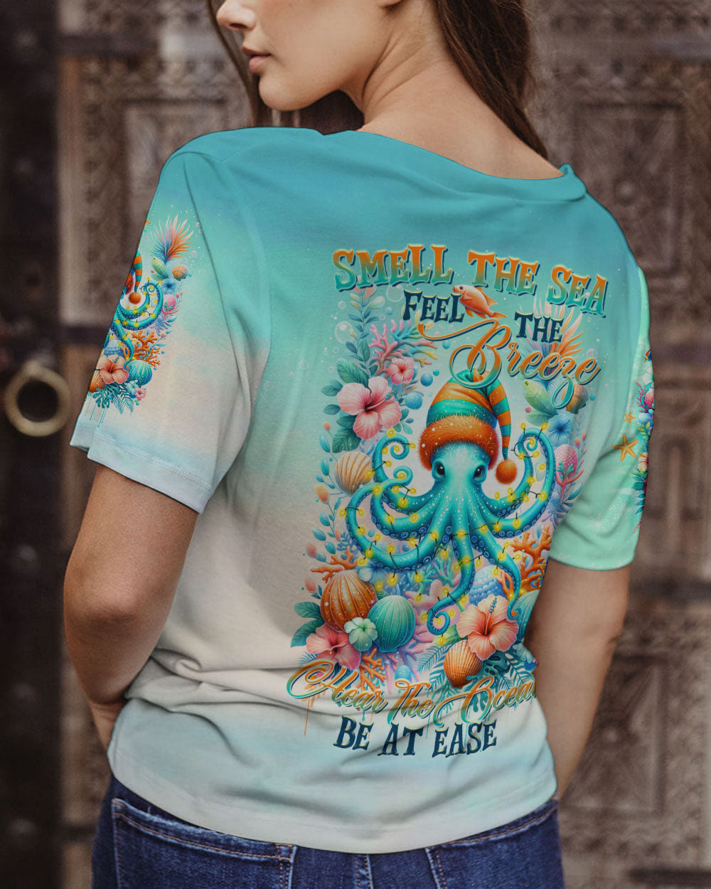BLISSCORNERS SMELL THE SEA FEEL THE BREEZE OCTOPUS CHRISTMAS ALL OVER PRINT