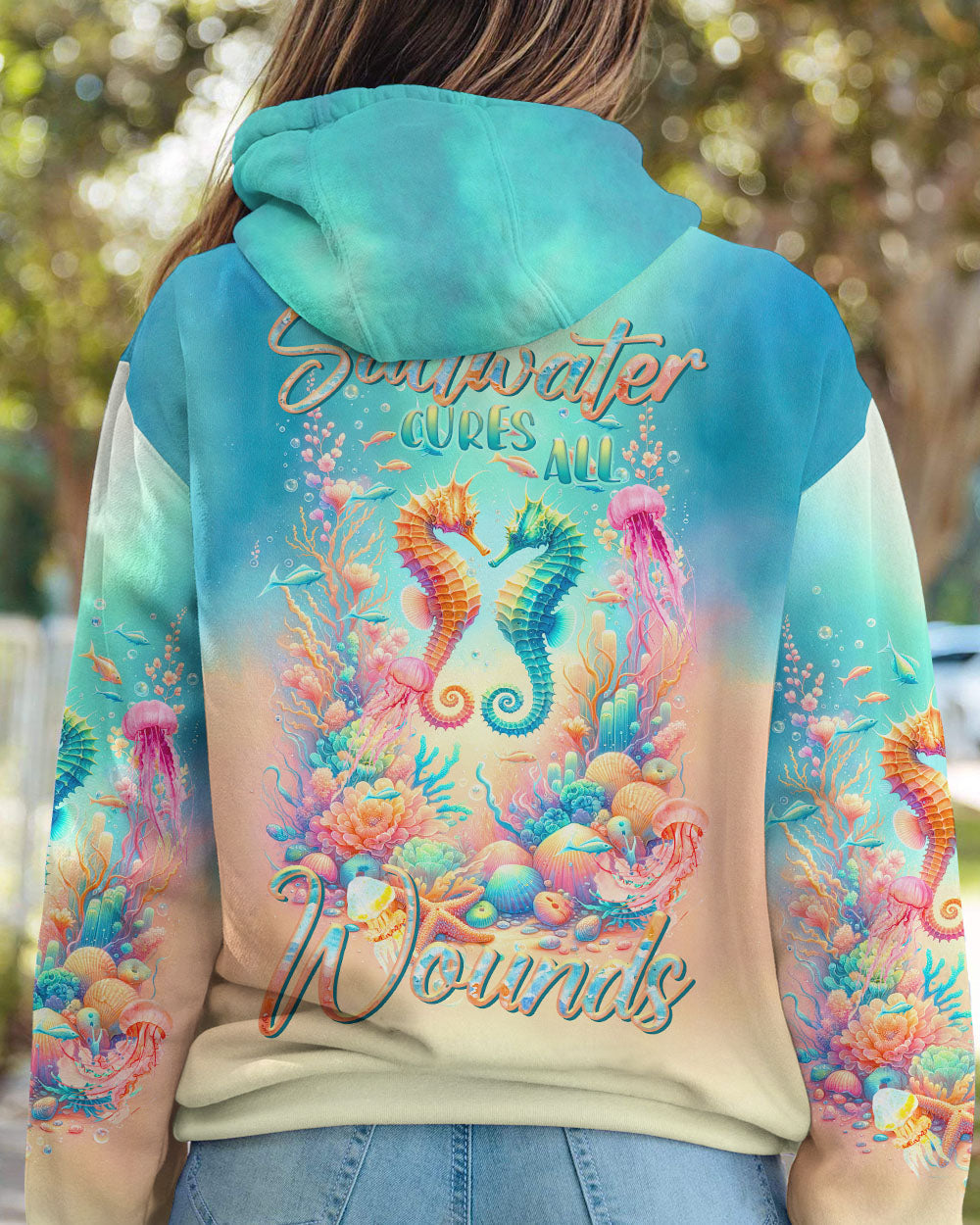 BLISSCORNERS SALTWATER CURES ALL WOUNDS SEAHORSE ALL OVER PRINT