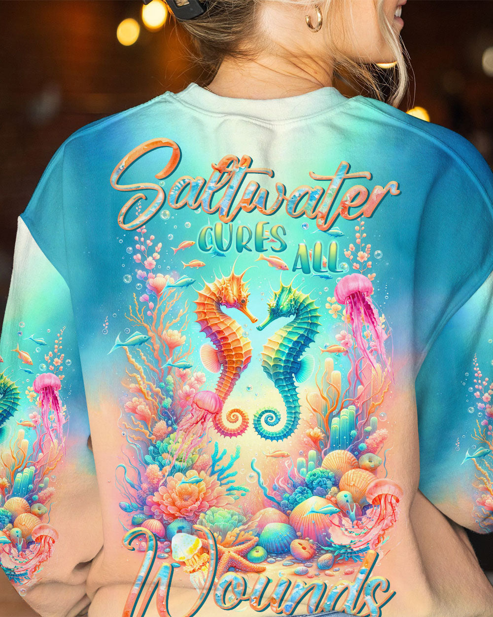 BLISSCORNERS SALTWATER CURES ALL WOUNDS SEAHORSE ALL OVER PRINT