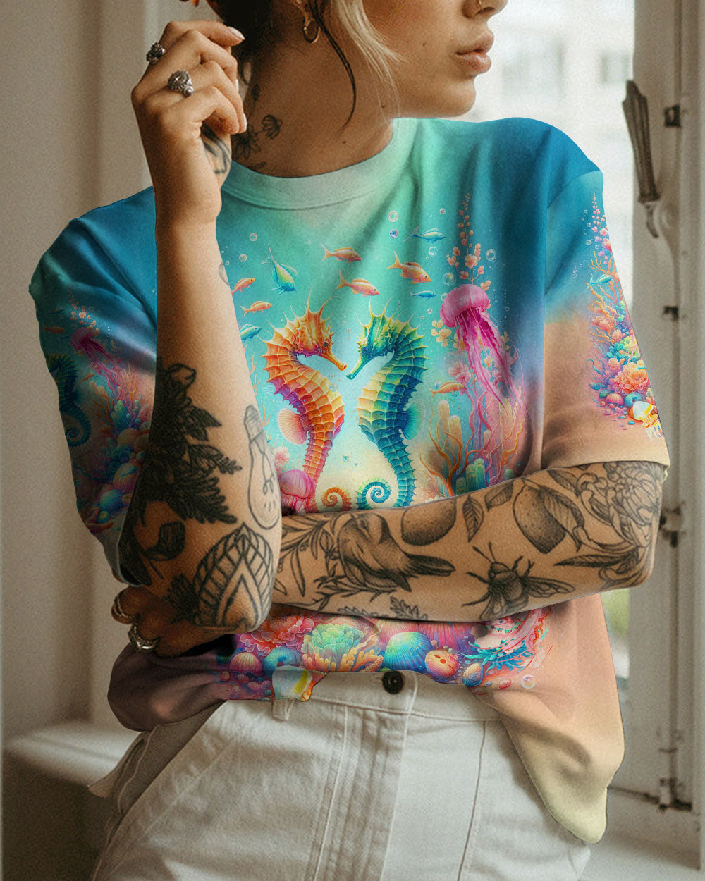 BLISSCORNERS SALTWATER CURES ALL WOUNDS SEAHORSE ALL OVER PRINT