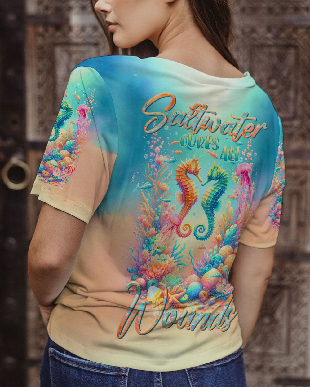 BLISSCORNERS SALTWATER CURES ALL WOUNDS SEAHORSE ALL OVER PRINT