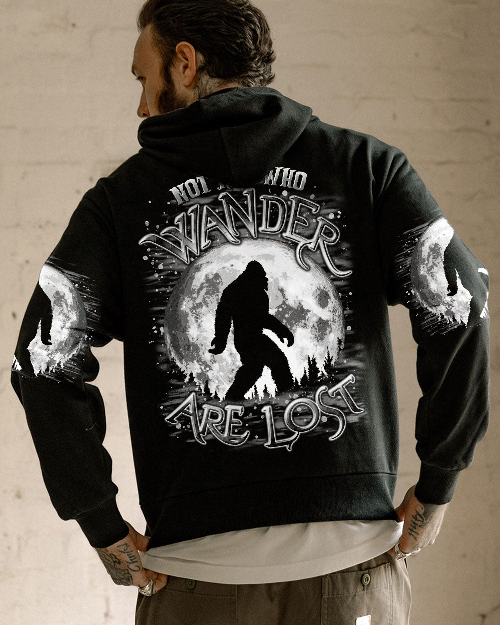 BLISSCORNERS NOT ALL WHO WANDER ARE LOST BIGFOOT MOON ALL OVER PRINT