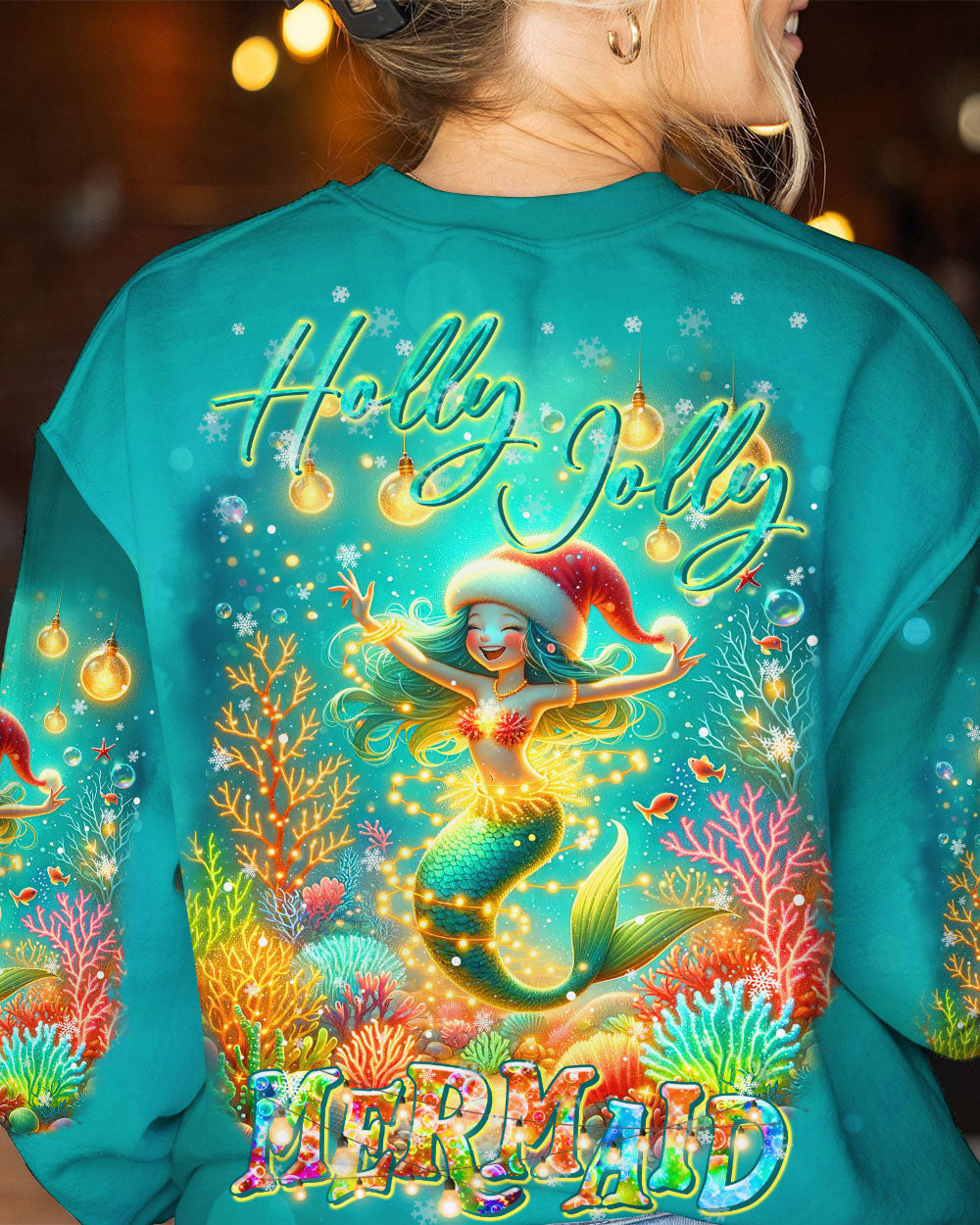 BLISSCORNERS HOLLY JOLLY MERMAID CHRISTMAS ALL OVER PRINT