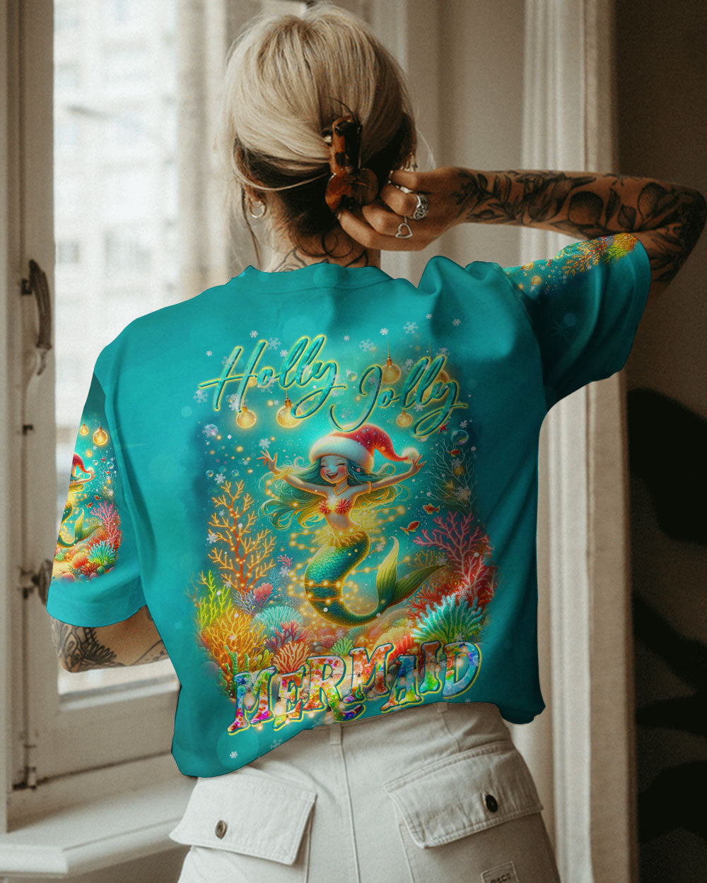 BLISSCORNERS HOLLY JOLLY MERMAID CHRISTMAS ALL OVER PRINT