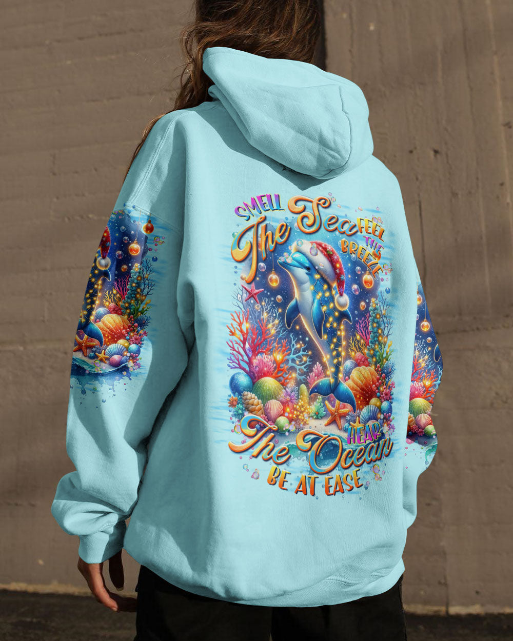 BLISSCORNERS SMELL THE SEA FEEL THE BREEZE DOLPHIN CHRISTMAS ALL OVER PRINT