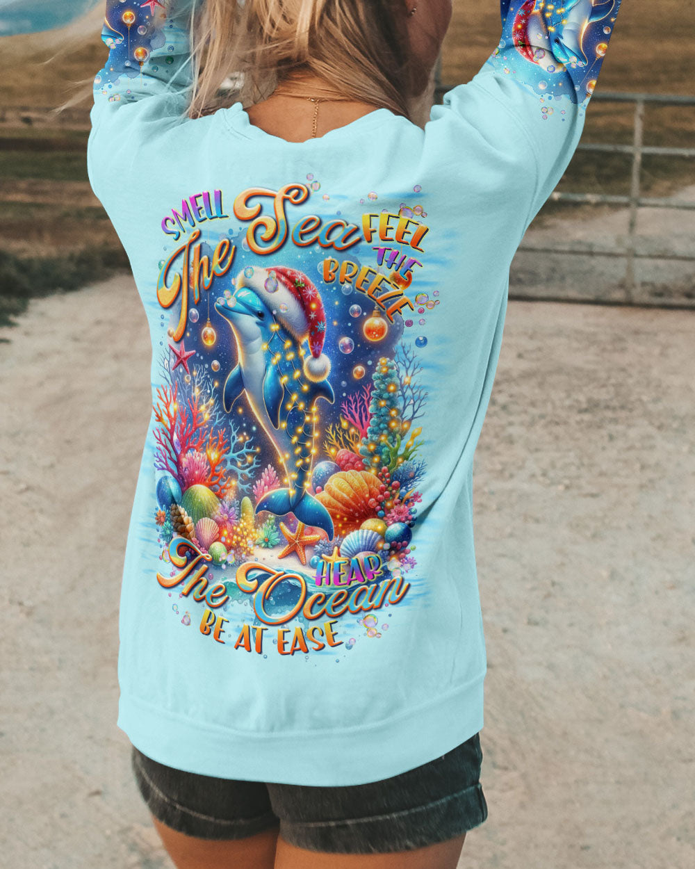 BLISSCORNERS SMELL THE SEA FEEL THE BREEZE DOLPHIN CHRISTMAS ALL OVER PRINT