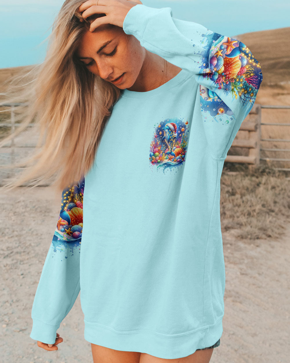 BLISSCORNERS SMELL THE SEA FEEL THE BREEZE DOLPHIN CHRISTMAS ALL OVER PRINT