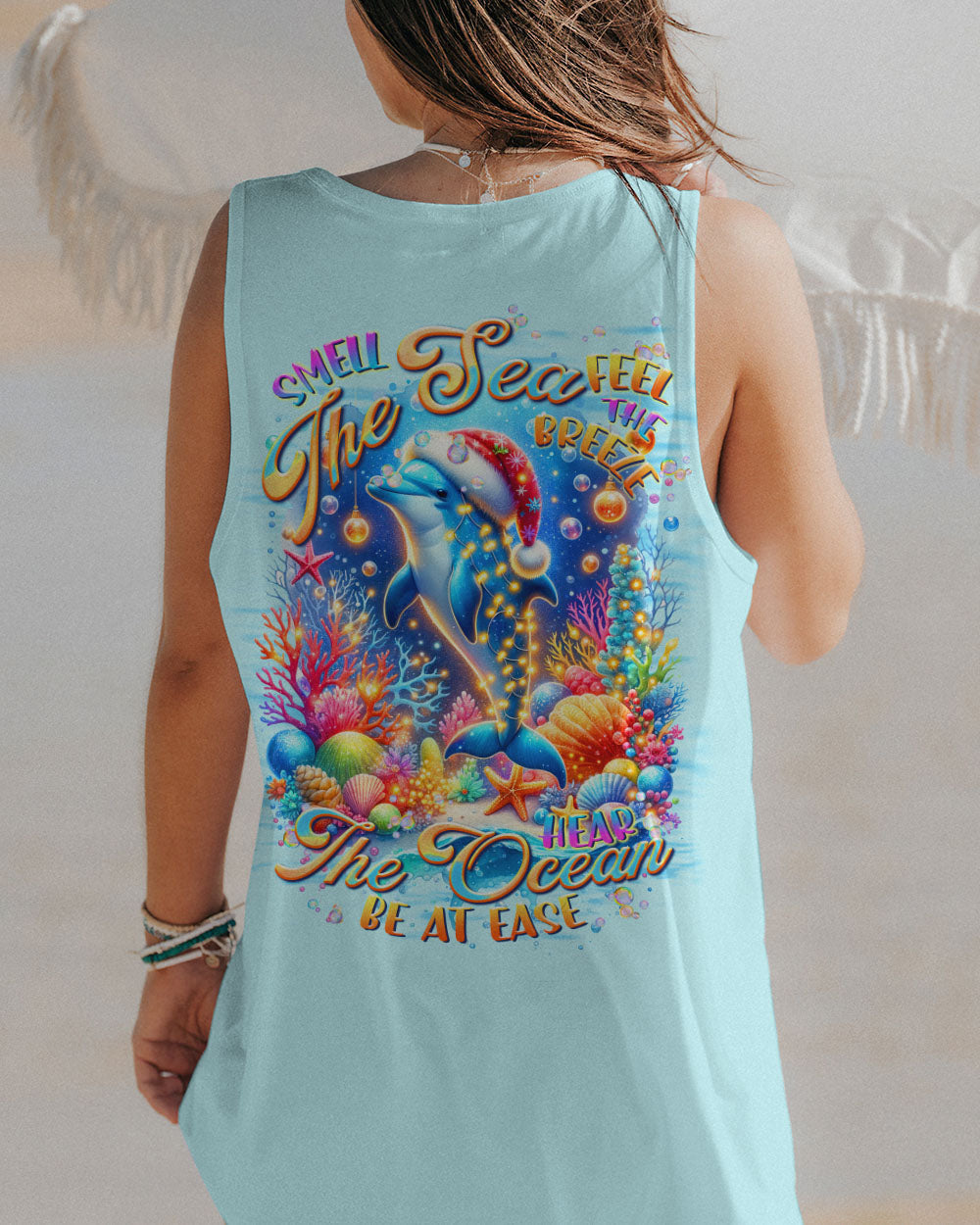 BLISSCORNERS SMELL THE SEA FEEL THE BREEZE DOLPHIN CHRISTMAS ALL OVER PRINT