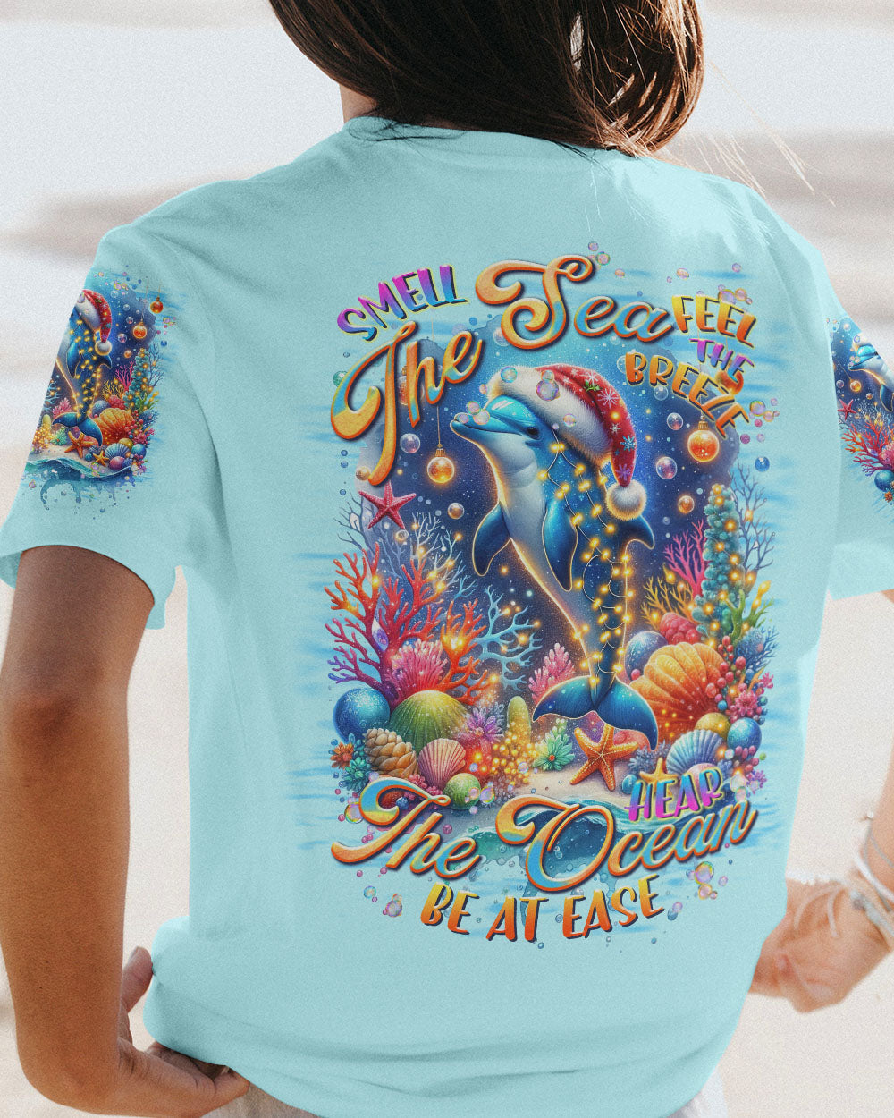 BLISSCORNERS SMELL THE SEA FEEL THE BREEZE DOLPHIN CHRISTMAS ALL OVER PRINT