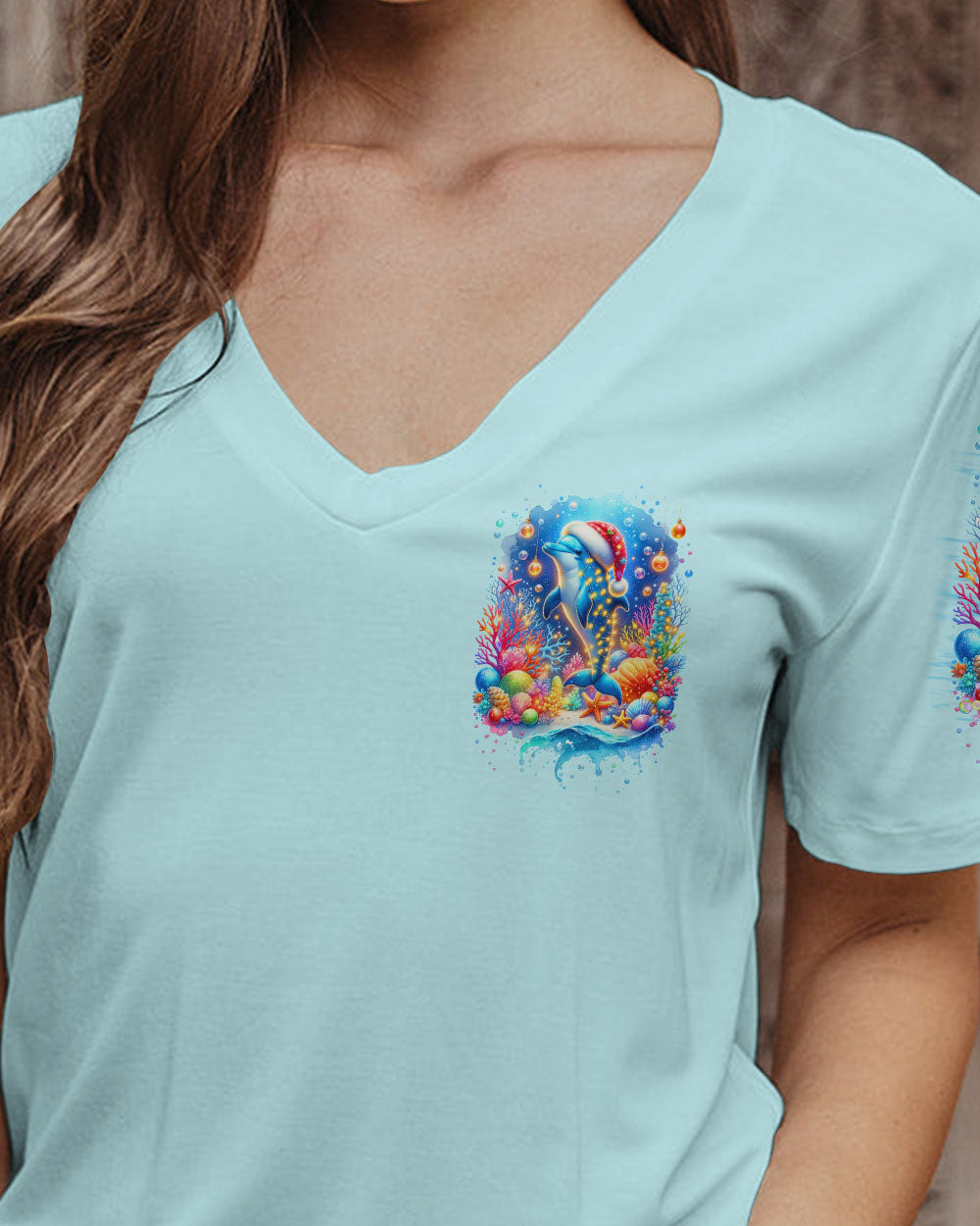 BLISSCORNERS SMELL THE SEA FEEL THE BREEZE DOLPHIN CHRISTMAS ALL OVER PRINT