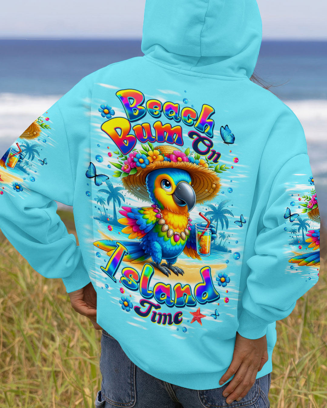 BLISSCORNERS BEACH BUM ON ISLAND TIME PARROT ALL OVER PRINT