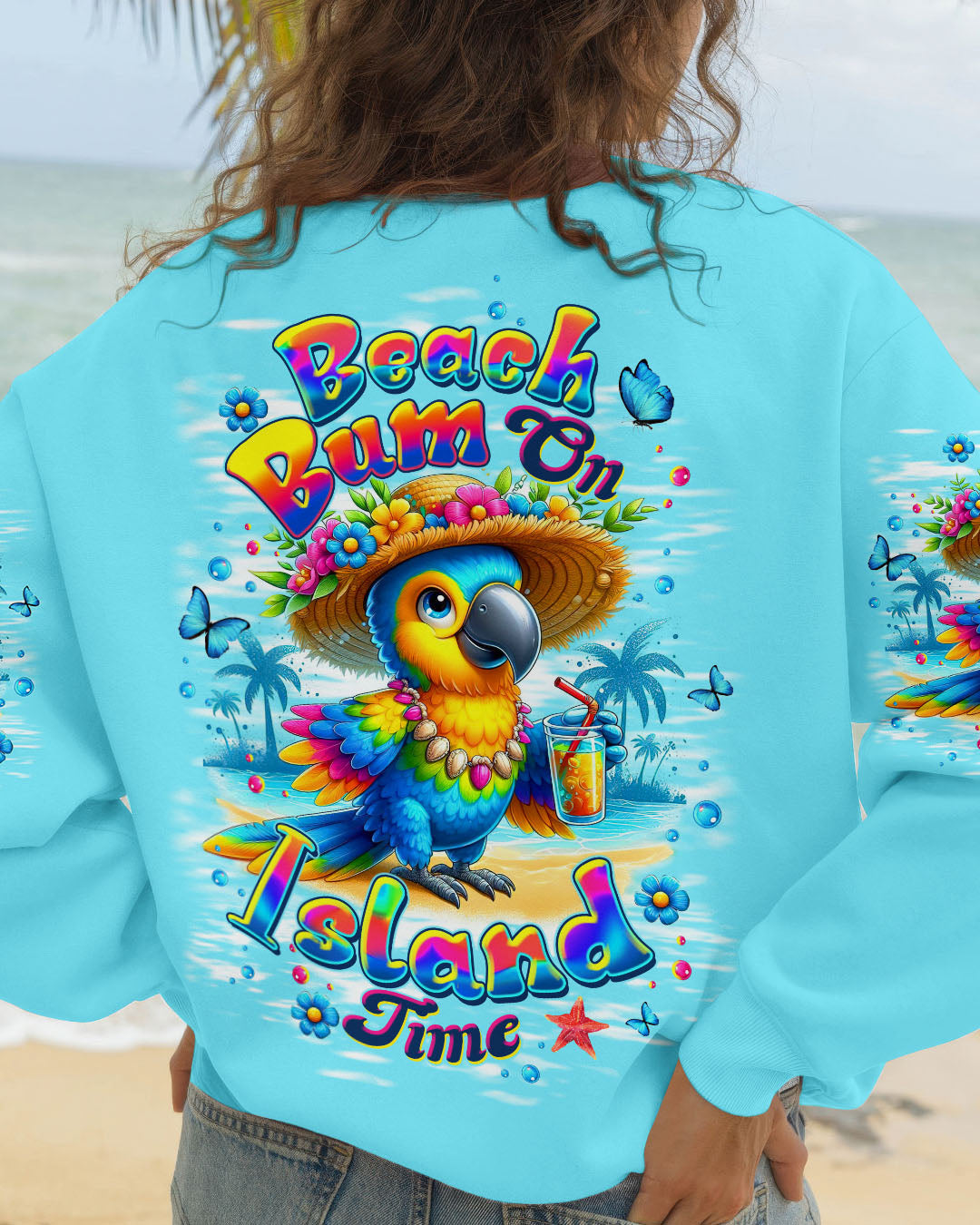 BLISSCORNERS BEACH BUM ON ISLAND TIME PARROT ALL OVER PRINT