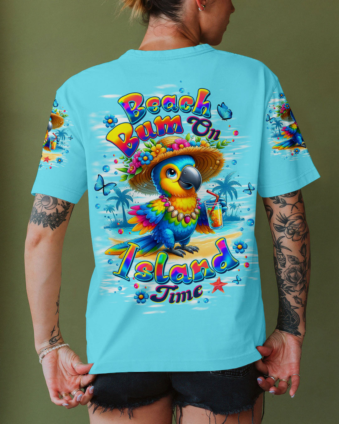 BLISSCORNERS BEACH BUM ON ISLAND TIME PARROT ALL OVER PRINT