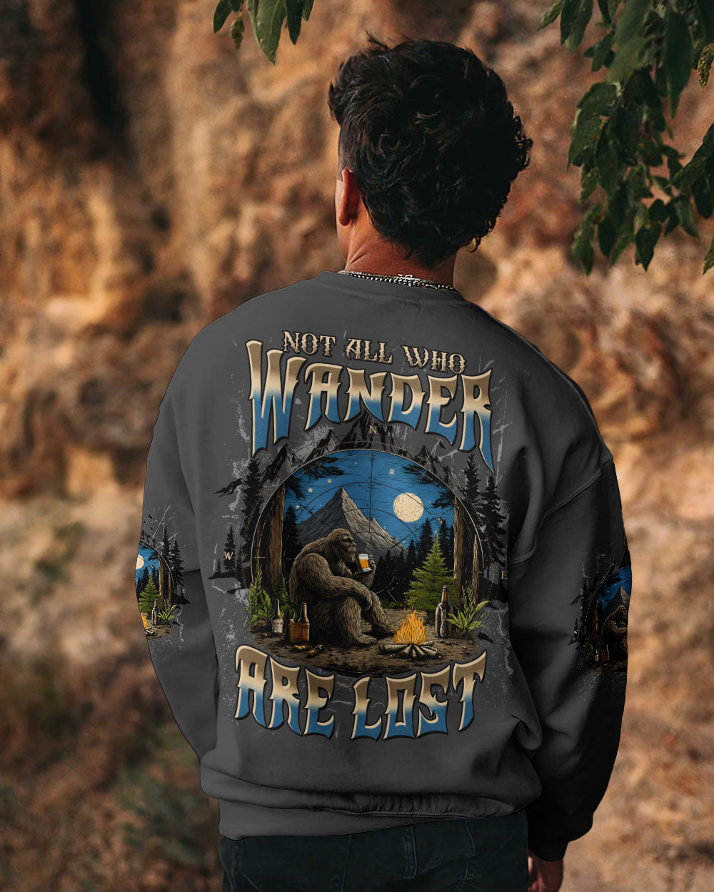 BLISSCORNERS NOT ALL WHO WANDER ARE LOST BIGFOOT COMPASS ALL OVER PRINT